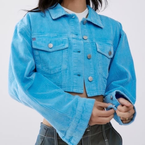 URBAN OUTFITTERS BDG Carissa Corduroy Cropped Jacket Short Blue Size Large - Picture 2 of 10